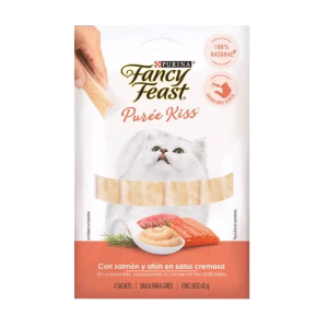Fancy Feast Purée Kiss con atún y salmón 4 sachets